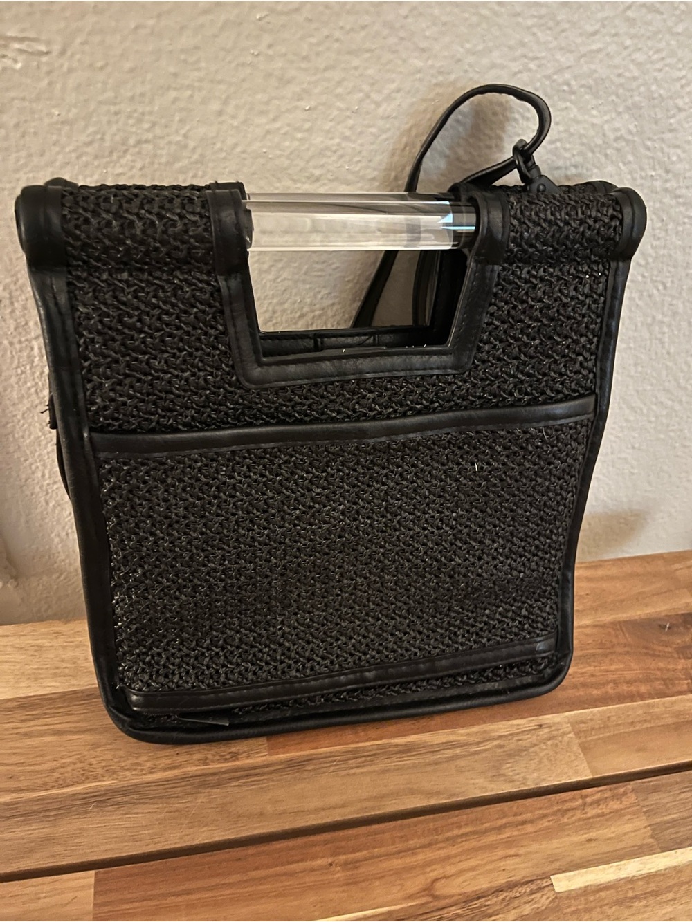 BEIS Black Woven Tote with Clear Acrylic Handle